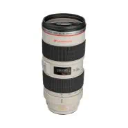 لنز Canon EF 70-200mm f/2.8L IS USM با لرزشگیر و رینگ سه‌پایه، نمای جانبی روی پس‌زمینه سفید