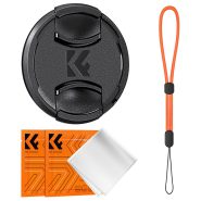 کیت درپوش لنز K&F Concept شامل درپوش سنتر-پینچ، بند ایمنی و دستمال میکروفایبر