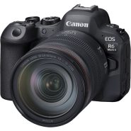 Three quarter view of Canon EOS R6 Mark II with RF 24-105mm f4L IS USM lens